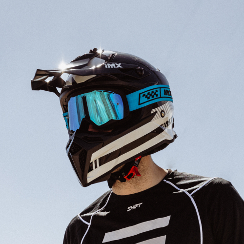 GOGLE cross quad IMX ENDURANCE RACE BLACK MATT/BLUE - Szyba IRIDIUM BLUE + Clear